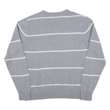 TOMMY HILFIGER Mens Jumper Grey Striped V-Neck Tight Knit S
