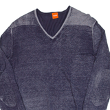 BOSS Lightweight Mens Jumper Grey V-Neck Tight Knit L