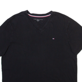 TOMMY HILFIGER Mens T-Shirt Black V-Neck M