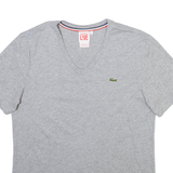 LACOSTE Womens T-Shirt Grey V-Neck M