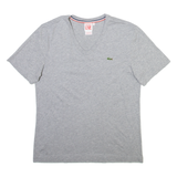 LACOSTE Womens T-Shirt Grey V-Neck M