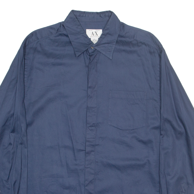ARMANI EXCHANGE Mens Plain Shirt Blue Long Sleeve L