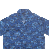 GEORGE Mens Hawaiian Shirt Blue Crazy Pattern XL