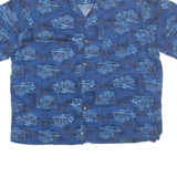 GEORGE Mens Hawaiian Shirt Blue Crazy Pattern XL
