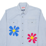WRANGLER Mens Denim Shirt Blue Floral Long Sleeve L