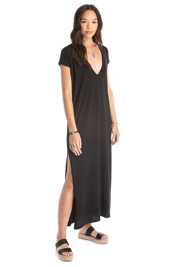 Maxi V Neck Dress - Organic Cotton - Black