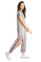 Maxi V Neck Dress - Organic Cotton - Grey