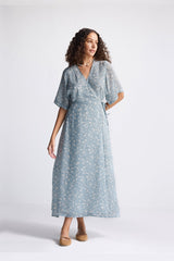Maxi Wrap Dress in Light Blue Florals