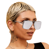Bella -Tangle Free- Chrome Silver Oversized Squared Aviators