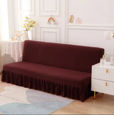 Anyseat Wine Red Armless Futon Slipcover – Stretch Sofa Bed Protector with Ruffle Skirt