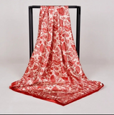 Anyyou Fashion Premium Satin Square Scarf – Red Beige Print Silk-Feel Neckwrap for Women
