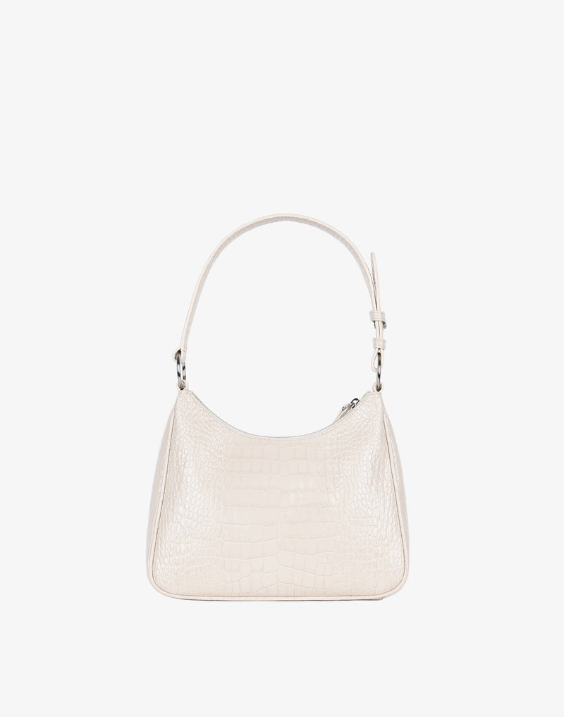 recycled genuine leather everyday shoulder bag cream embossed croc#color_cream-croc