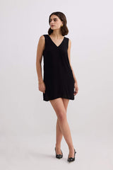 Midnight Muse V-neck Short Dress in Black