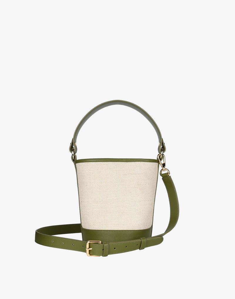 hyer goods summer cotton canvas mini bucket bag natural olive#color_linen-olive