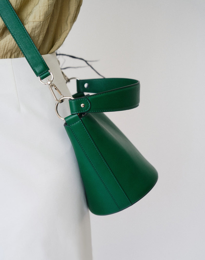 hyer goods recycled leather mini bucket bag green#color_green