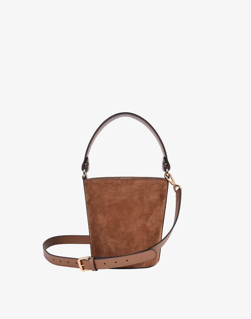 hyer goods recycled leather mini bucket bag tan suede#color_tan-suede