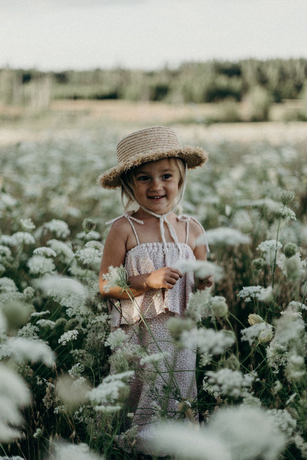 Organic muslin girl's dress - Flower pattern