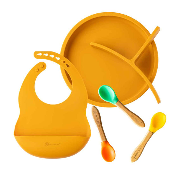 Silicone Plate, Bib and Spoon Bundle - Mustard