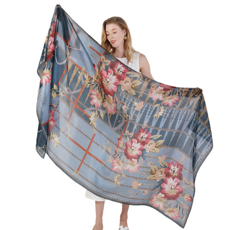 Anyyou 100% Mulberry Silk Spruce Blue Long Scarf for Women Luxury Beach Shawl Swimwear Cover-Up Pashmina Wrap Foulard