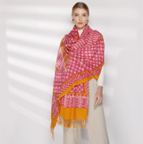 Anyyou 100% Pure Merino Wool Rose Pink Poncho for Women Winter Large Scarf Pashmina Shawl Bandana Neck Wrap
