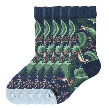 Anyfootwear 5 Pairs Size 5-9 Unisex Long Socks Cartoon Nature Leaves Print Design Warm Winter Socks Comfortable Casual Foot Accessories