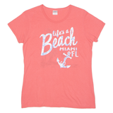 GILDAN Life's A Beach Miami Florida Womens T-Shirt Pink USA Crew Neck L