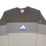 ADIDAS Mens T-Shirt Grey Long Sleeve 90s V-Neck L