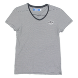 ADIDAS ORIGINALS Striped Womens T-Shirt Black V-Neck S
