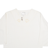 CURINTI Womens T-Shirt White Long Sleeve Button Neck M