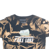 BADASS Acid Wash Fake Love Money Cropped Womens T-Shirt Black M