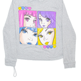 ONE FIRE Hooded Anime Style Womens T-Shirt Grey Long Sleeve M