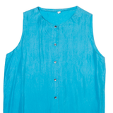 Sleeveless Womens Shirt Vest Blue V-Neck Strapless Faux Silk M