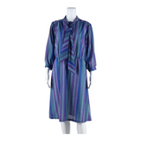 Womens A-Line Dress Purple Striped Long Sleeve Long M
