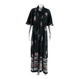 Belted Womens Maxi Dress Black Floral Long S