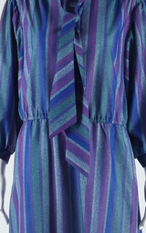 Womens A-Line Dress Purple Striped Long Sleeve Long M