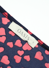 OASIS Love Heart Womens Wrap Dress Blue Long Sleeve Midi S