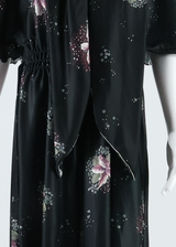 Belted Womens Maxi Dress Black Floral Long S