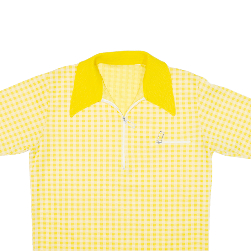 Vintage 1/4 Zip Mens Polo Shirt Yellow 90s Check Short Sleeve S