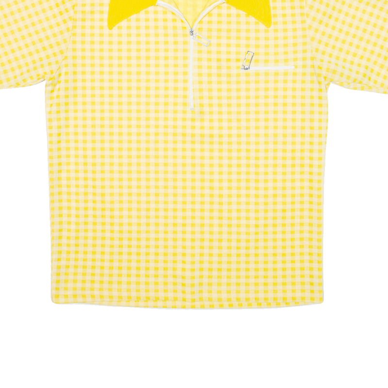 Vintage 1/4 Zip Mens Polo Shirt Yellow 90s Check Short Sleeve S