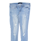 HOLLISTER Crop Distressed Womens Jeans Blue Slim Skinny Stone Wash W25 L27