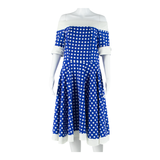 Womens Skater Dress Blue Polka Dot Short Sleeve Midi M