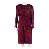 DEBORA Womens Pencil Dress Purple Viscose 90s Crazy Pattern Midi S