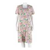 Womens A-Line Dress Pink 90s Floral Short Sleeve Midi L