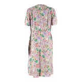 Womens A-Line Dress Pink 90s Floral Short Sleeve Midi L