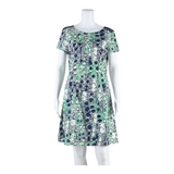 LOOXENT Lined Womens A-Line Dress White Geometric Short Sleeve Midi UK 12