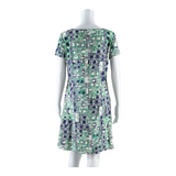 LOOXENT Lined Womens A-Line Dress White Geometric Short Sleeve Midi UK 12