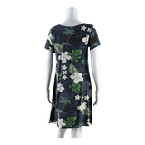 BISHOP ST APPAREL Hawaiian Womens Day Dress Blue Floral Short Sleeve Midi S