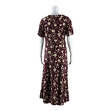 EXPRESS Pleated Womens Maxi Dress Maroon Floral Short Sleeve Long M