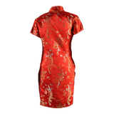 LAOGUE Side Slit Dragons Womens Pencil Dress Red Floral Short Sleeve Midi S