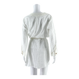 ZARA Belted Hole Design Womens Shirt Dress White Lace Long Sleeve Midi XL